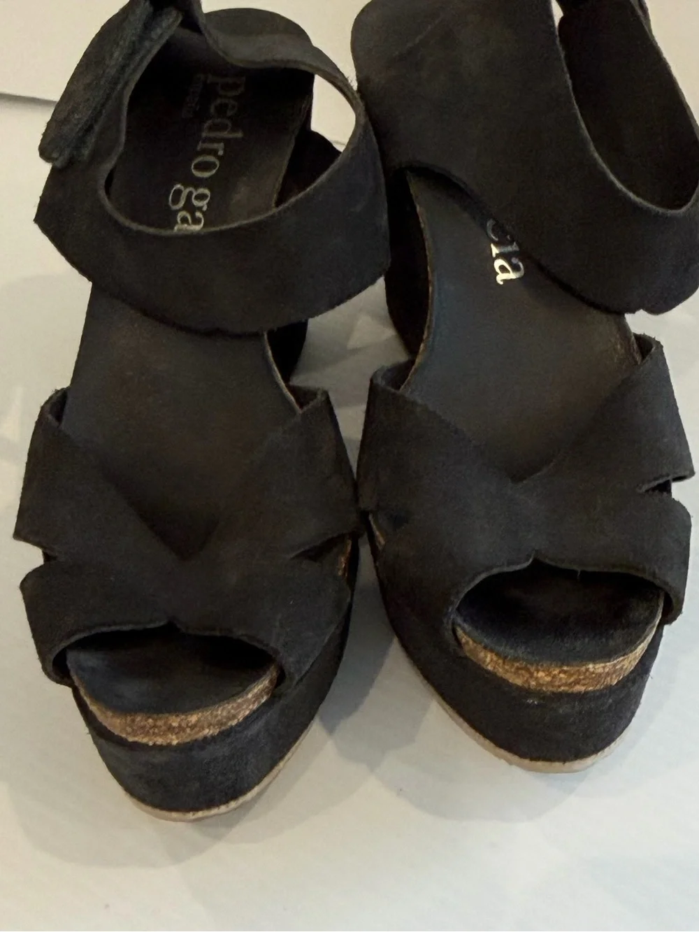 PEDRO GARCIA SZ 38 Black Suede Wedge Platform Sandals - Women's velcro strap